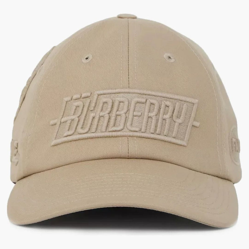 Burberry Badge Applique Gabardine Baseball Cap Soft Fawn