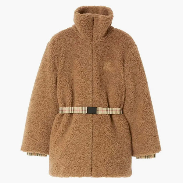 Burberry Belted Fleece Coat Dusty Carmel