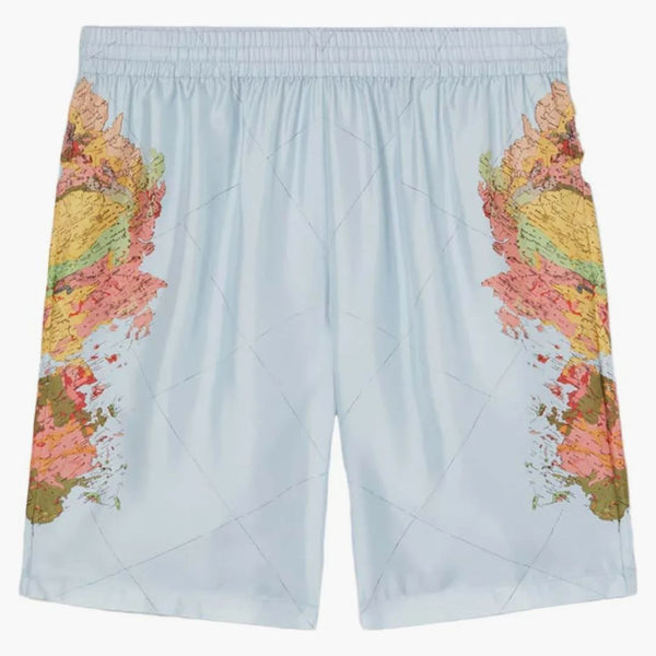 Burberry Bradeston World Map Silk Shorts Pale Blue Multi