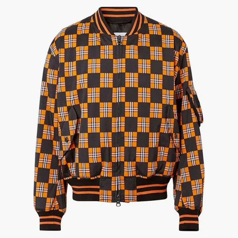 Burberry Brookland Checkerboard Bomber Jacket Orange/Black