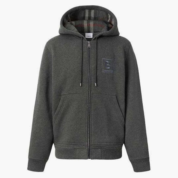 Burberry Letter Graphic Cotton Blend Zip Hoodie Charcoal Grey