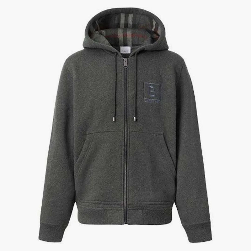 Burberry Letter Graphic Cotton Blend Zip Hoodie Charcoal Grey