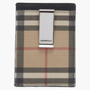 Burberry Vintage Check and Leather Money Clip Card Case 3 Slot Archive Beige