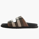 Burberry Check Cotton Canvas Slides Dark Birch Brown