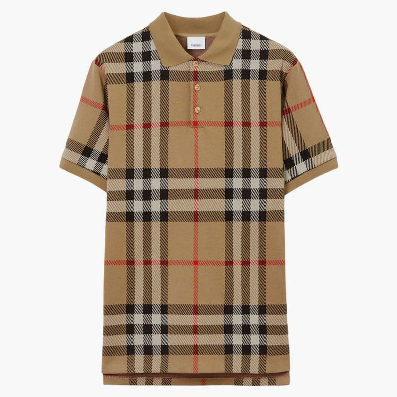 Burberry check bomull jacquard polo skjorta arkiv beige