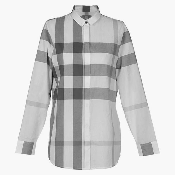 Burberry Check Cotton Shirt Check Light Gray