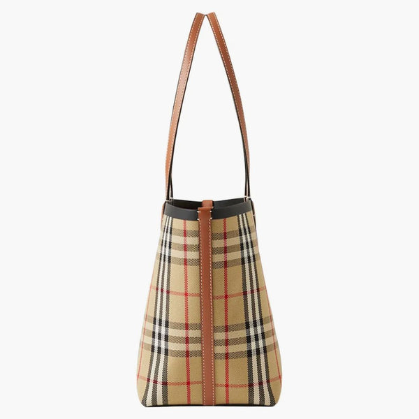 Burberry check bomull liten london död väska briar brun/svart