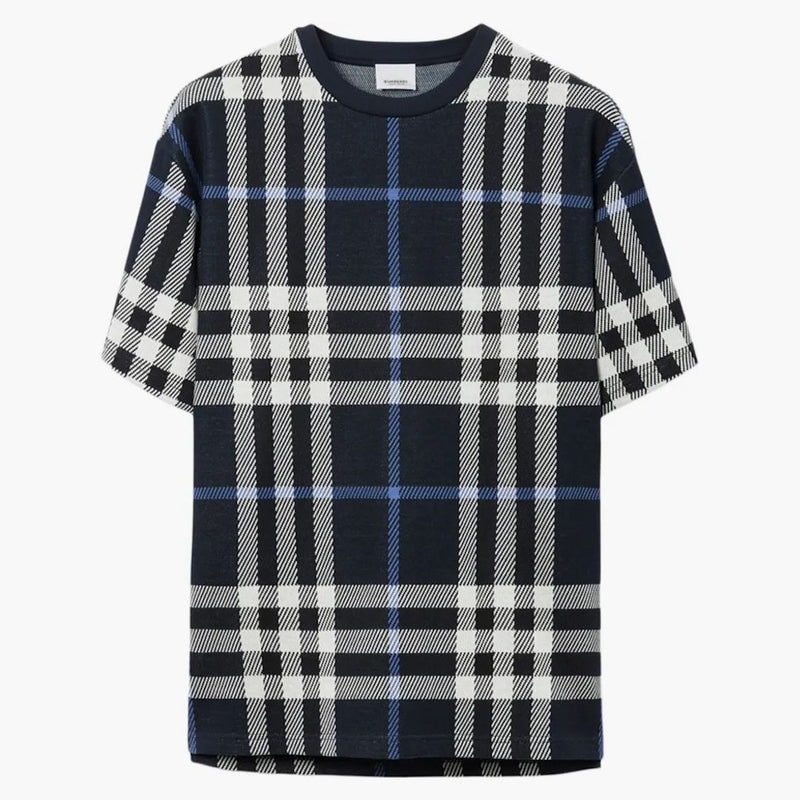 Burberry Check Cotton T-shirt White/Dark Blue