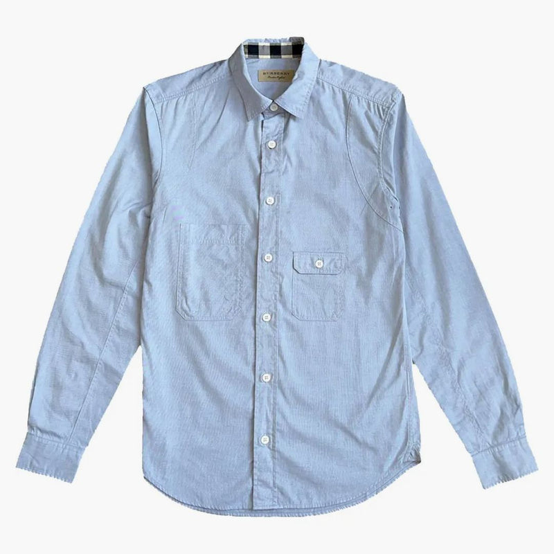 Burberry Check Detail Cotton Shirt Mineral Blue