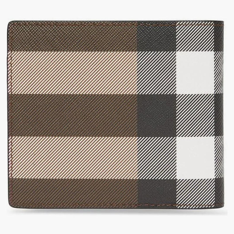 Burberry Check E-canvas International Bifold Wallet 8 Slot Dark Birch Brown