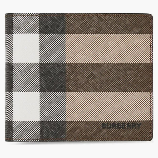 Burberry Check E-canvas International Bifold Wallet 8 Slot Dark Birch Brown
