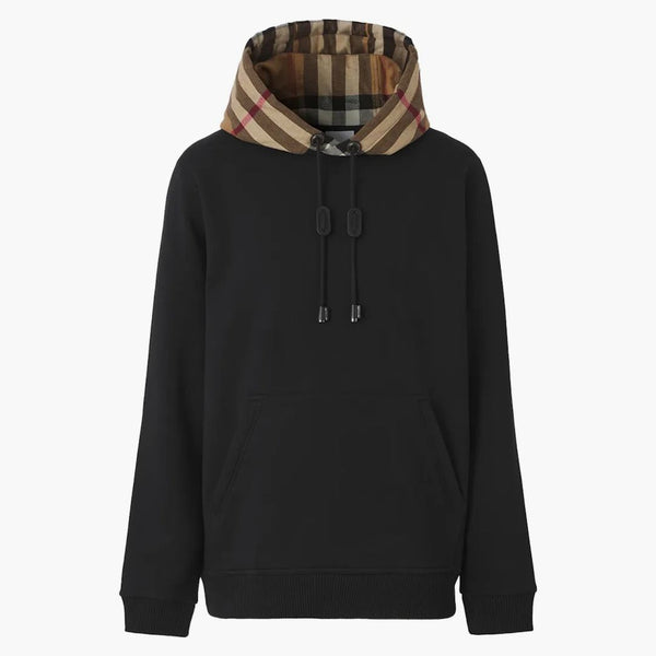 Burberry Check Hood Cotton Blend mikina s kapucí černá béžová