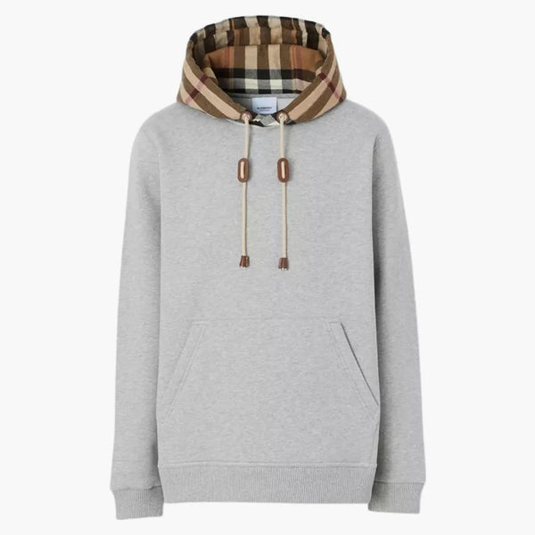 Burberry Check Hood Cotton Blend mikina s kapucí šedá/béžová