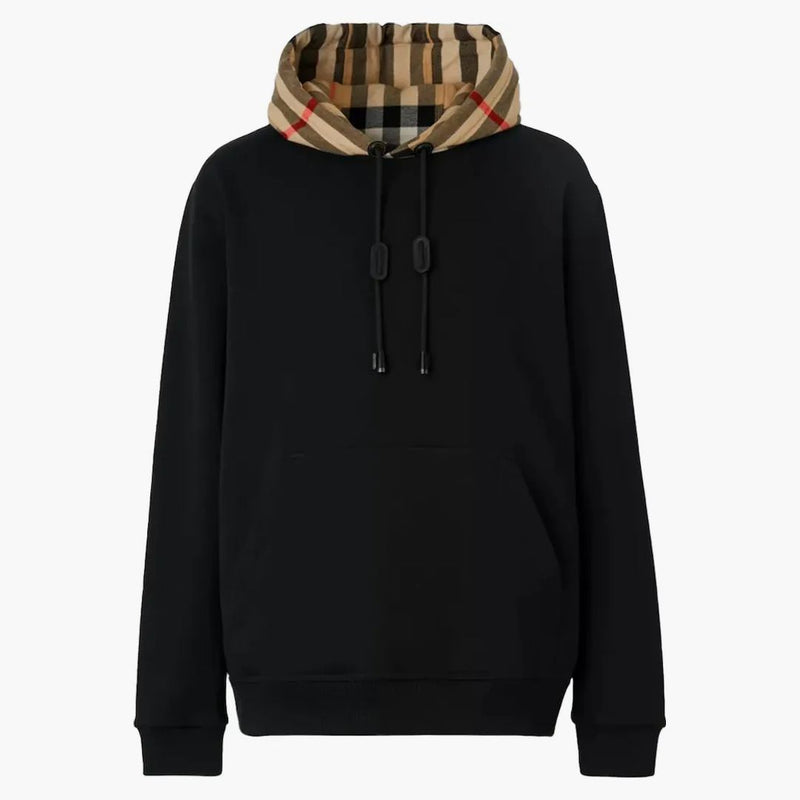 Burberry check huva bomulls hoodie svart