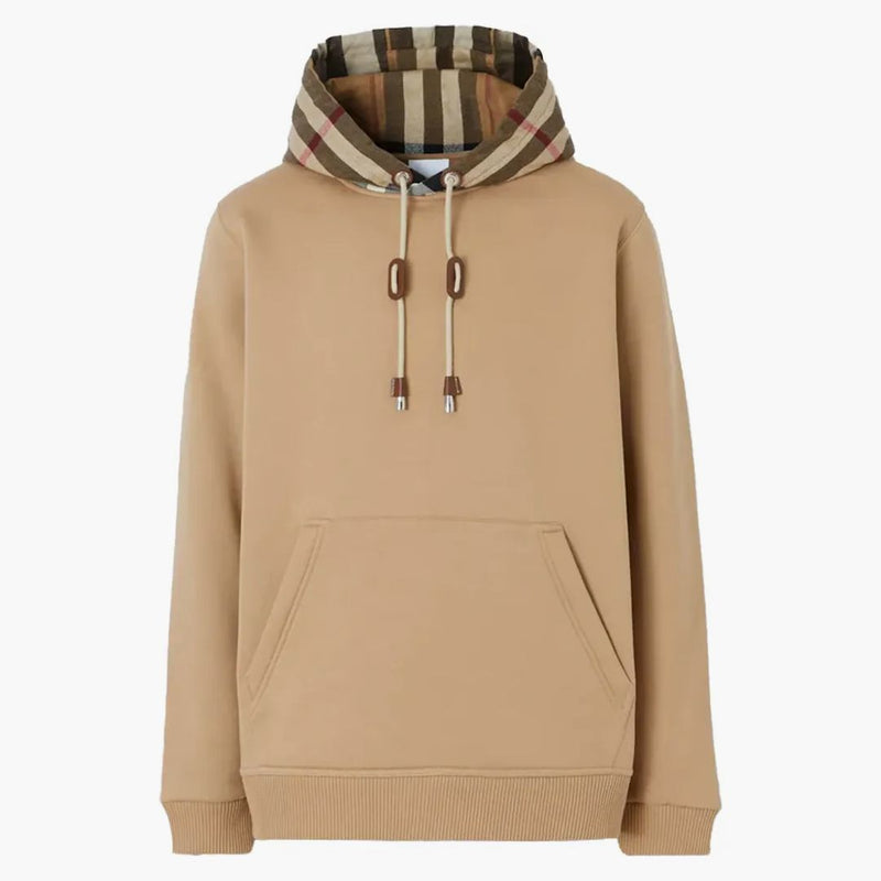 Burberry Check Hood Cotton Hoodie Camel