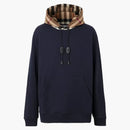 Burberry Check Hood Cotton Hoodie Coal Blue