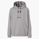 Burberry Check Hood Cotton Hoodie Pale Grey Melange