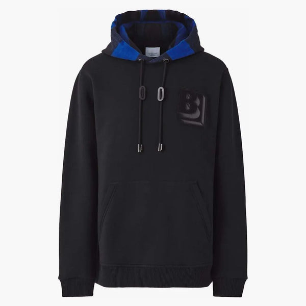 Burberry Check Hood Letter Graphic Hoodie Black/Blue