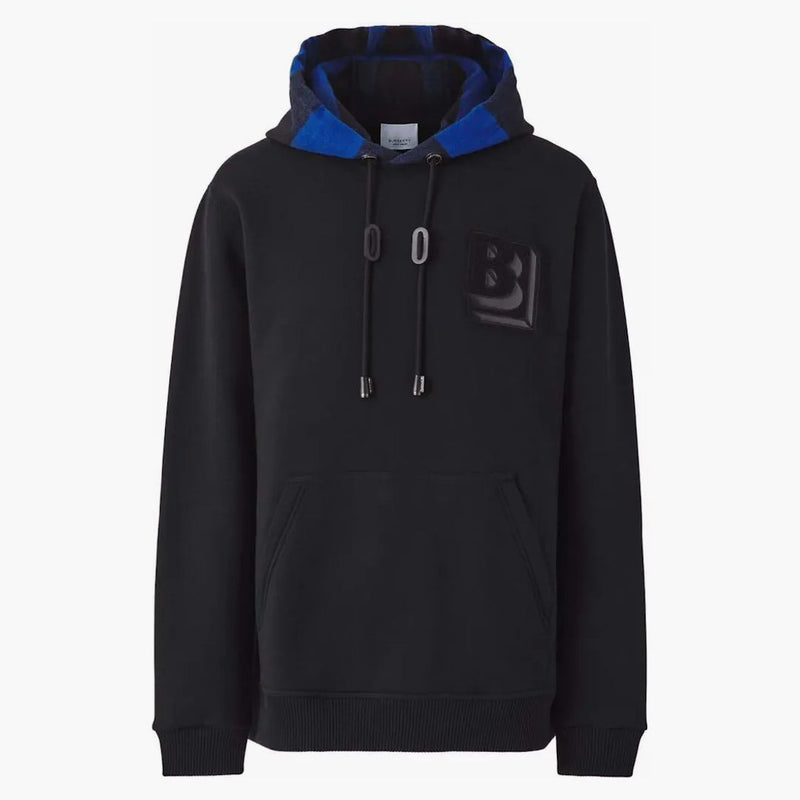 Burberry Check Hood Letter Graphic Hoodie Black/Blue