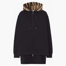 Burberry Check Hood Zip Up Hoodie Black Beige