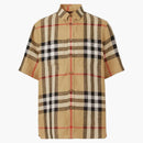 Burberry Check Linen Beige de camisa de manga corta de gran tamaño