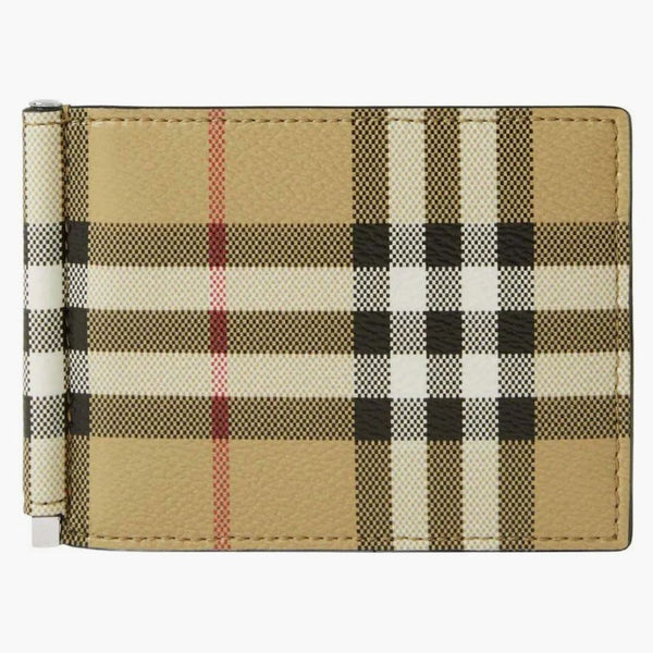 Burberry Check Money Clip Bifold Wallet Beige