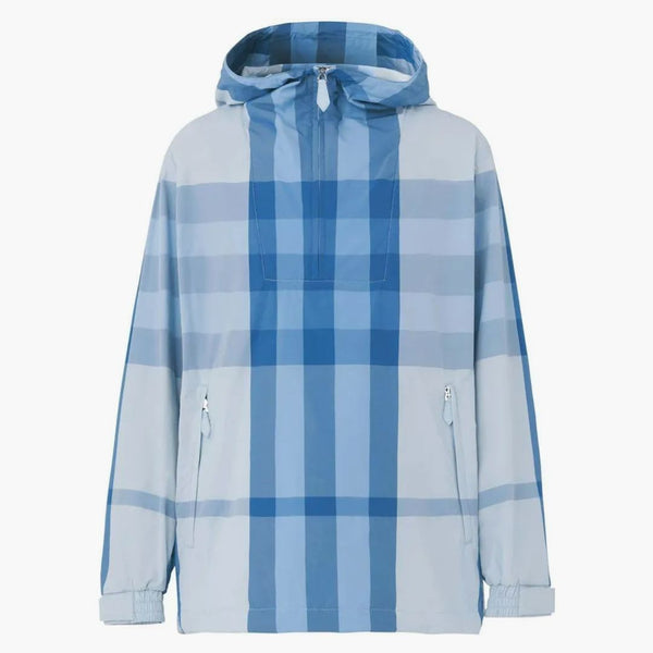 Burberry Check Packaway Half-Zip Hooded Jacket Blue