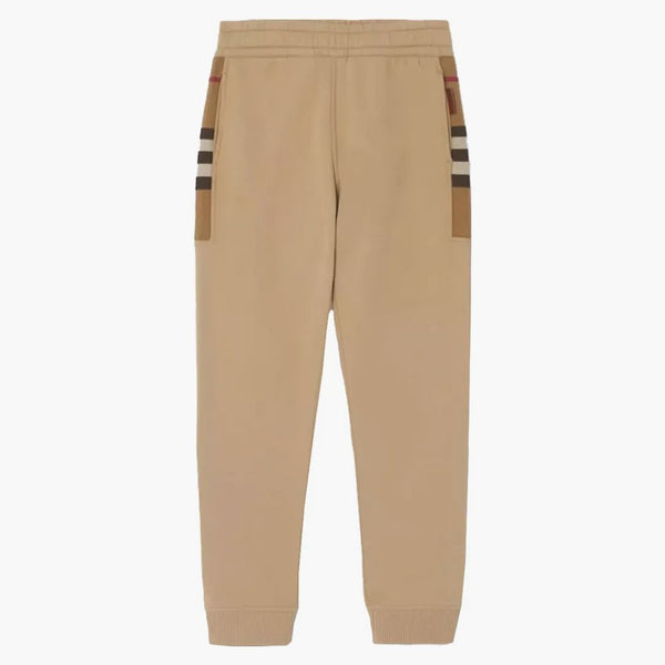 Burberry Check Panel Cotton Blend Jogging Pants Camel