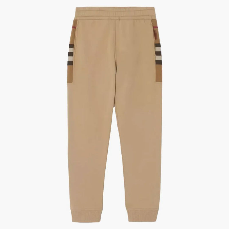 Burberry Check Panel Cotton Blend Jogging Pants Camel