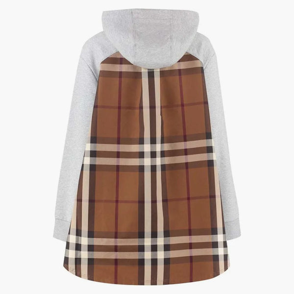 Kontrola Burberry Check Panel Cotton Hoodie Grey/Check Brown