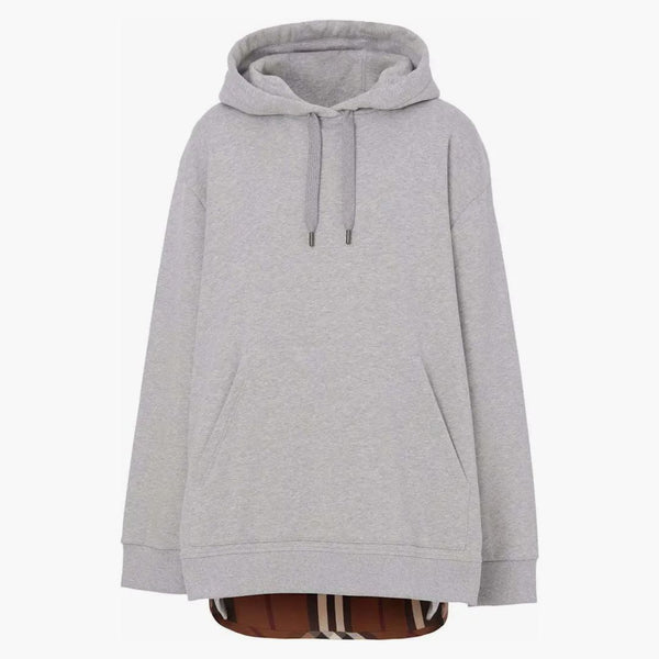 Burberry Check Panel Cotton Hoodie Grey/check Brown