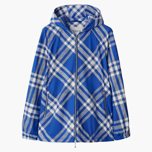 Burberry Check-Pattern Hooded Jacket Cobalt Blue/White