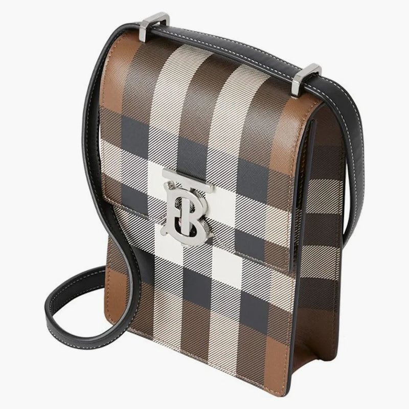 Burberry Check Print Leather Robin Bag Birch Brown