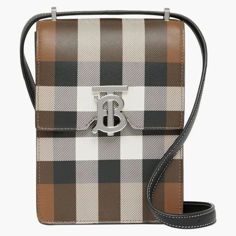 Burberry Check Print Leather Robin Bag Birch Brown