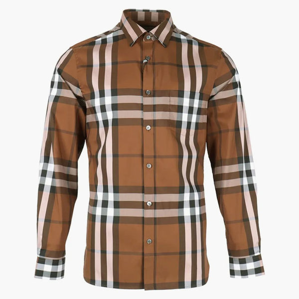 Burberry check stretch bomull poplin skjorta russet brown