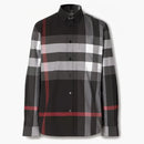 Burberry Check Stretch Cotton Poplin Shirt Charcoal