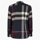 Burberry Check Stretch Cotton Poplin Shirt Navy