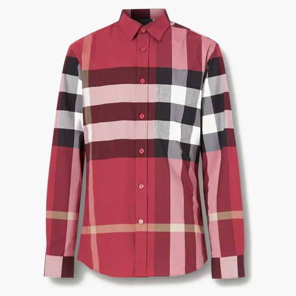 Burberry check stretch bomull poplin skjorta parade röd röd