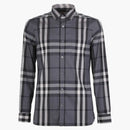 Burberry Check Stretch Cotton Shirt šedá/bílá/černá