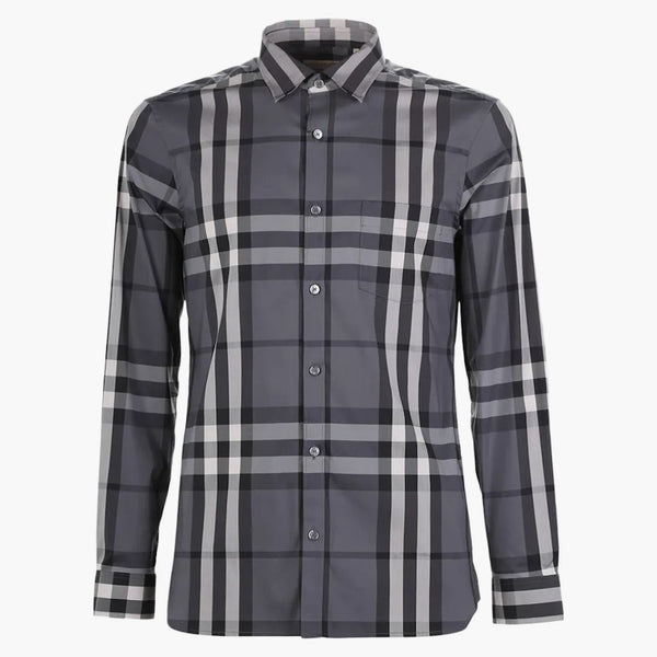 Burberry check stretch bomullsskjorta grå/vit/svart