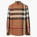Burberry Check Stretch Poplin Camisa de manga larga marrón