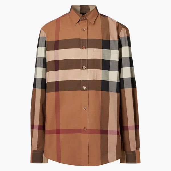Burberry Controllo Stretch Poplin Long Maniche camicia marrone