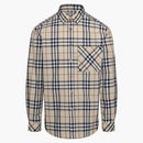 Burberry Check Stretch Poplin Camisa de manga larga suave cervatillo