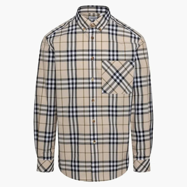 Burberry Controllo Stretch Poplin Shirt a maniche lunghe morbida Fawn