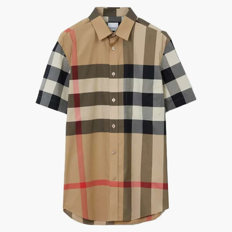 Burberry Controllo Stretch Poplin Poplin Short Shirt Archive Beige