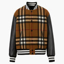 Burberry Check Technical Wool and Leather Bomber Jacket Birch Brown