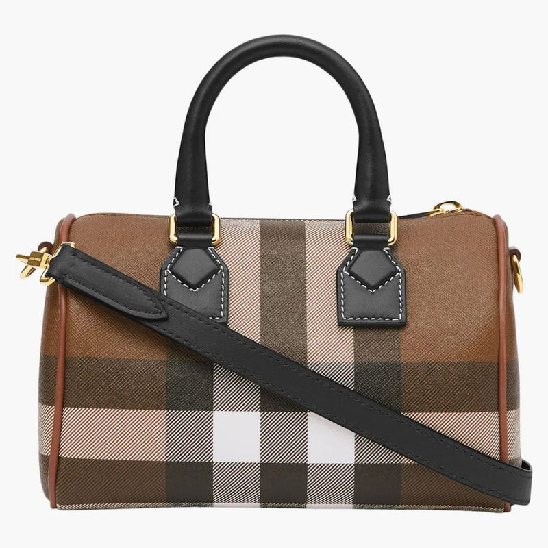 Burberry Check and Leather Bowling Bag Mini Dark Birch Brown