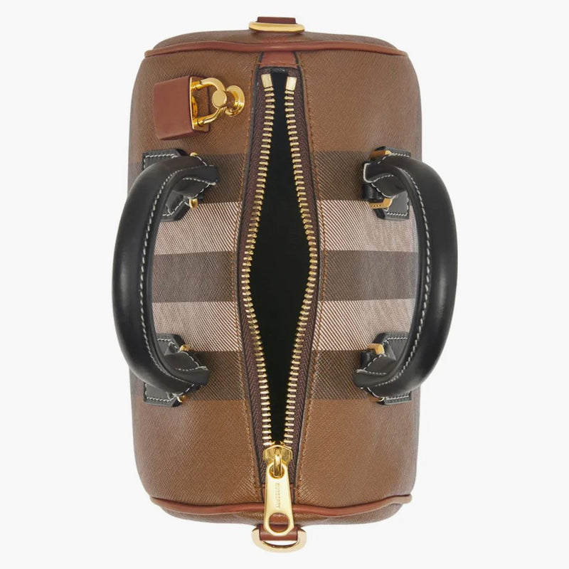 Burberry Check and Leather Bowling Bag Mini Dark Birch Brown