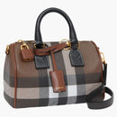 Burberry Check And Leather Bowling Bag Mini Dark Birch Brown