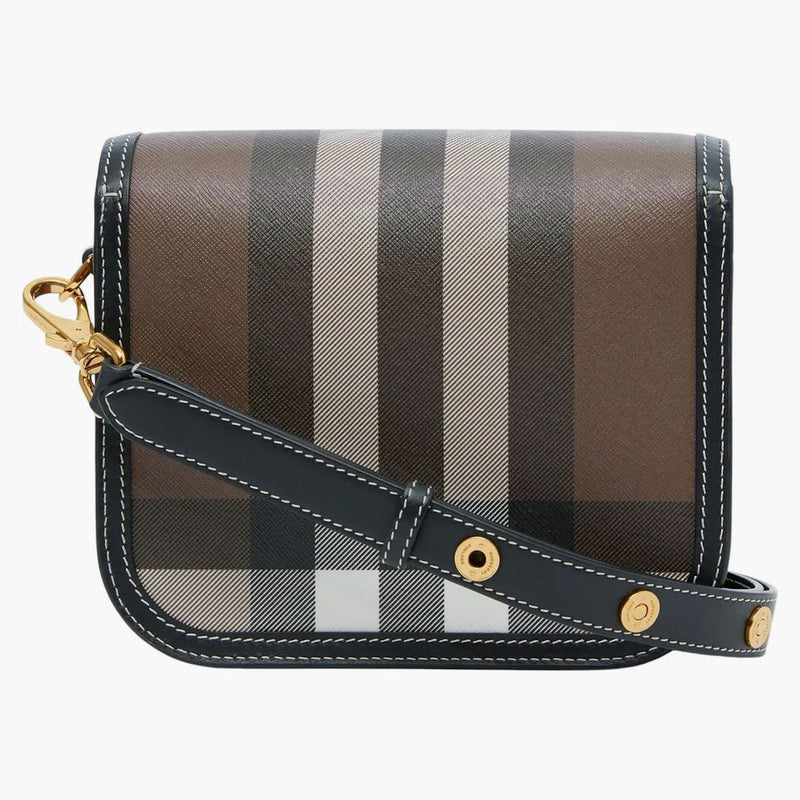 Burberry check och läder elizabeth väska liten mörk björkbrun